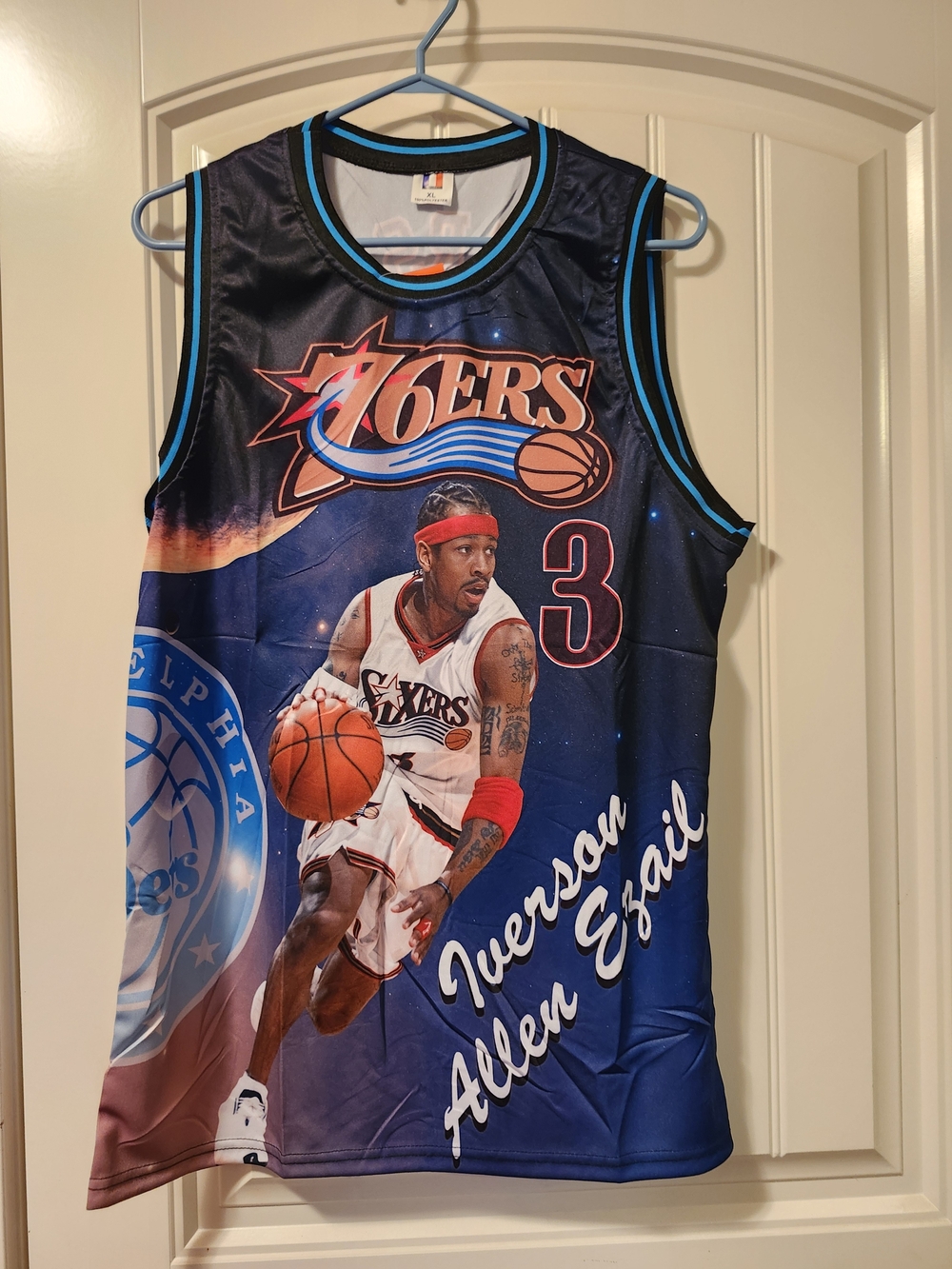 76ers Iverson Graphic Basketball Jersey - Navy & Blue